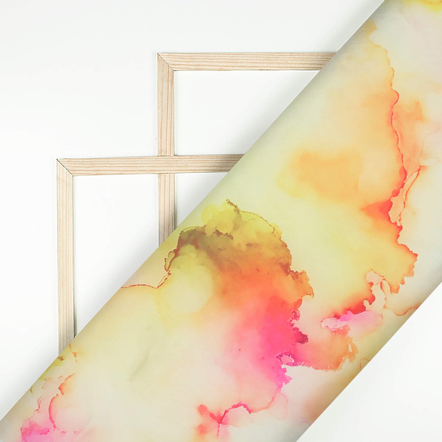 Yellow And Pink Tye And Dye Pattern Digital Print Organza Satin Fabric