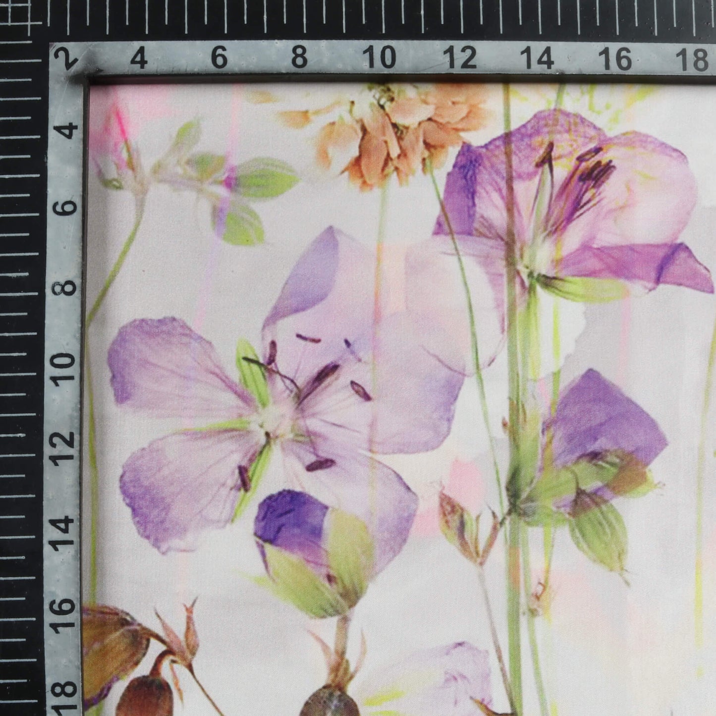 Pearl White And Lavender Purple Floral Pattern Digital Print Organza Satin Fabric