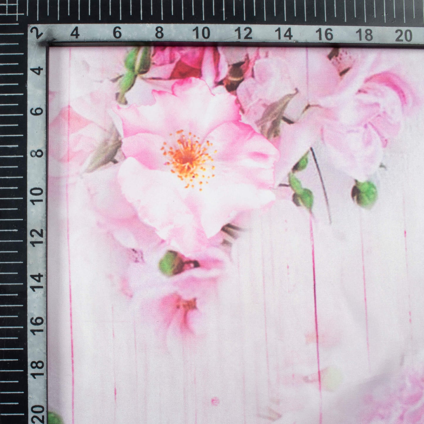 White And Rose Pink Floral Pattern Digital Print Organza Satin Fabric