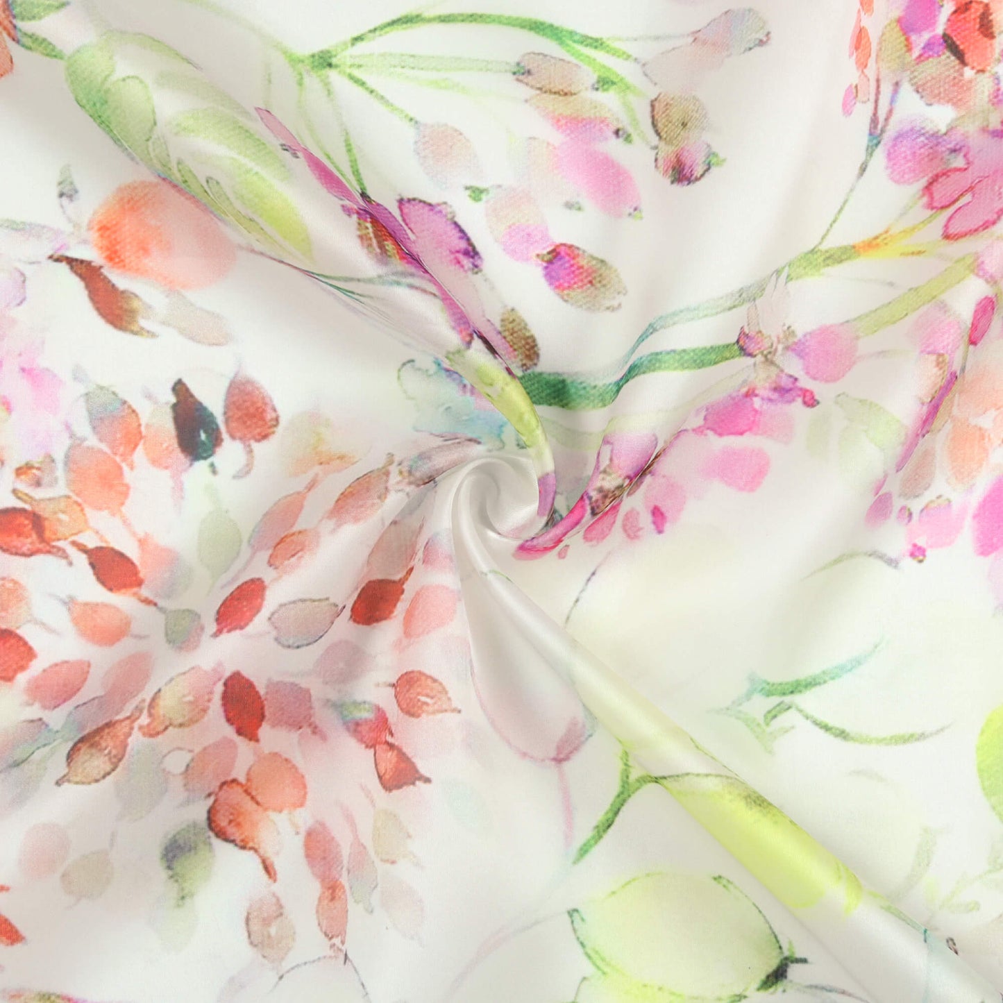 White And Rose Pink Floral Pattern Digital Print Organza Satin Fabric