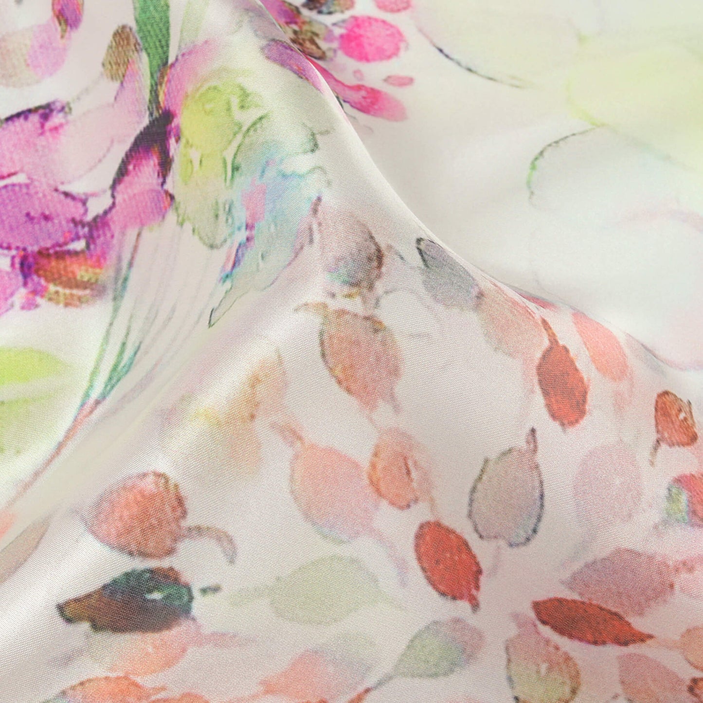 White And Rose Pink Floral Pattern Digital Print Organza Satin Fabric