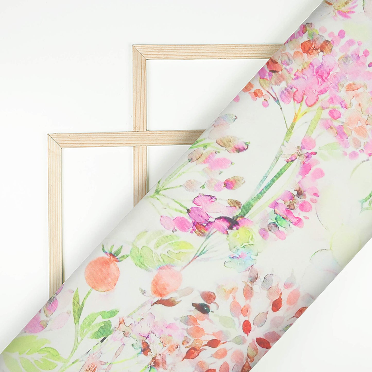 White And Rose Pink Floral Pattern Digital Print Organza Satin Fabric