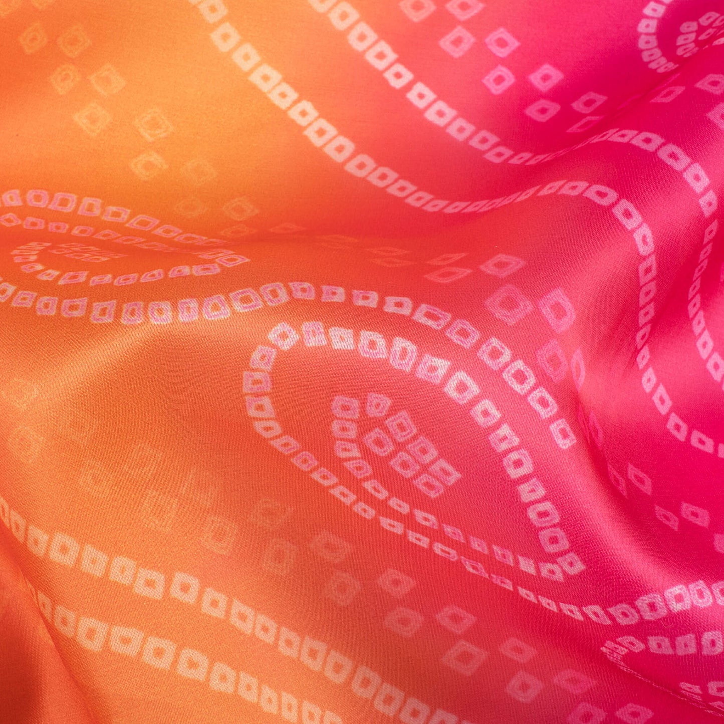 Candy Red And Carrot Orange Bandhanii Pattern Digital Print Organza Satin Fabric