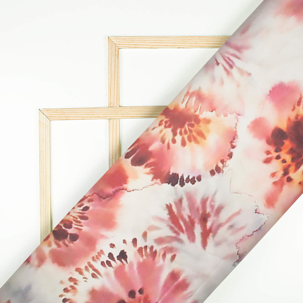 White And Brown Shiiborii Pattern Digital Print Organza Satin Fabric