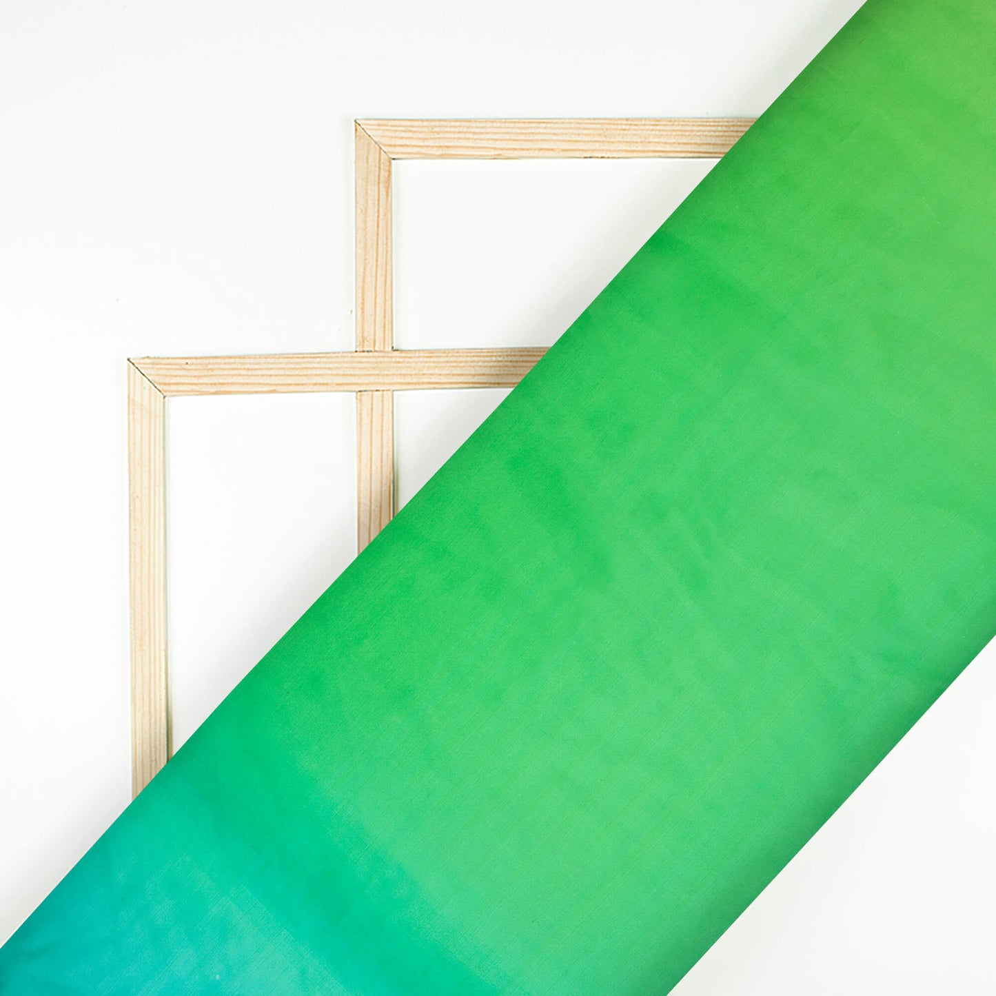 Kelly Green And Blue Ombre Pattern Digital Print Organza Satin Fabric