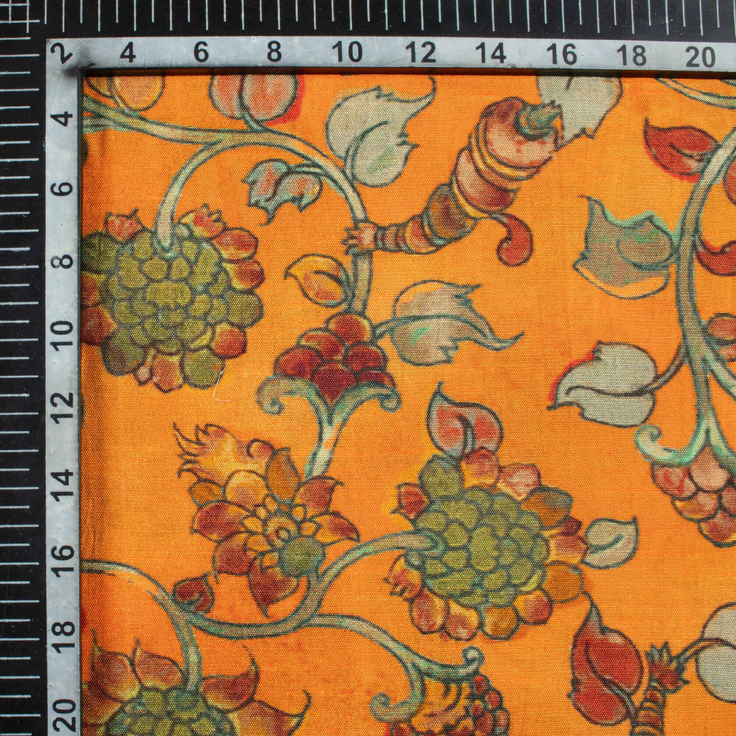 Tiger Orange And Red Kalamkrii Pattern Digital Print Bemberg Raw Silk Fabric