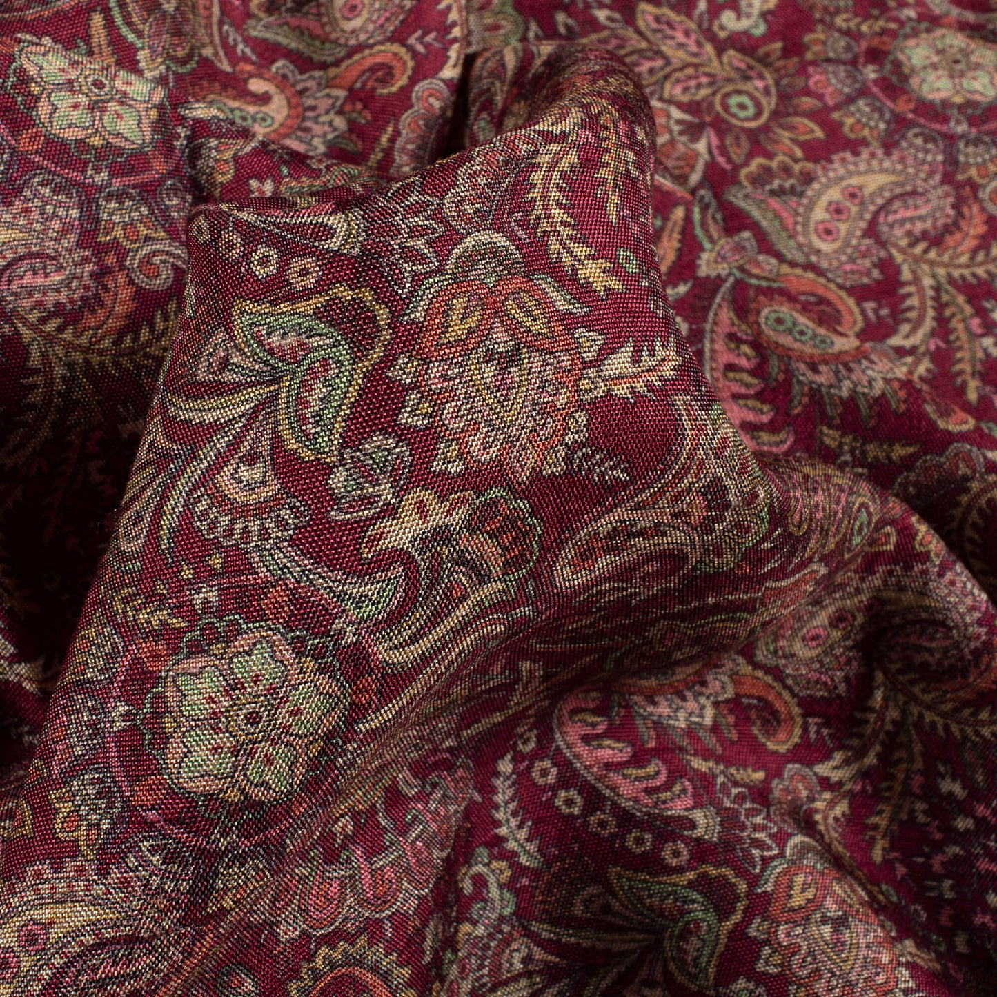 Mulberry Purple Paisley Pattern Digital Print Bemberg Raw Silk Fabric