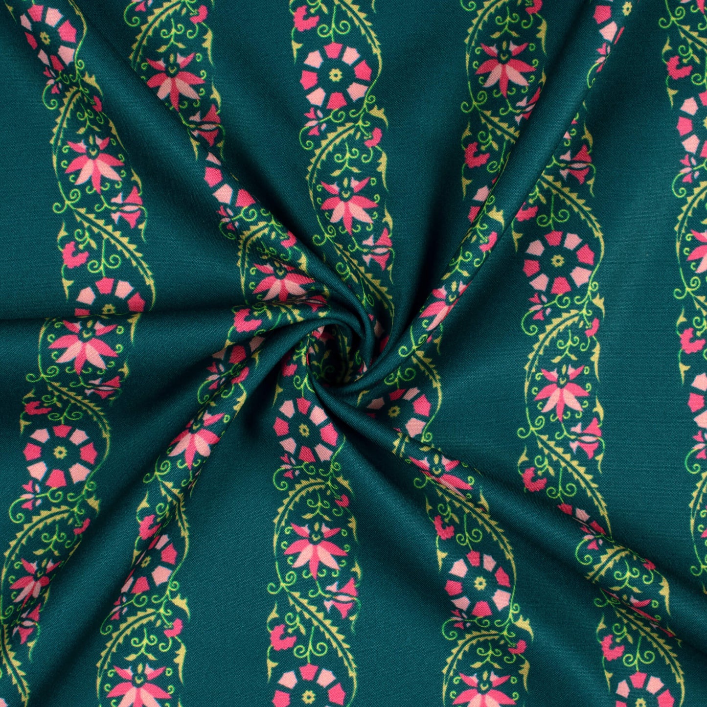 Peacock Blue And Hot Pink Stripes Pattern Digital Print Ultra Premium Butter Crepe Fabric