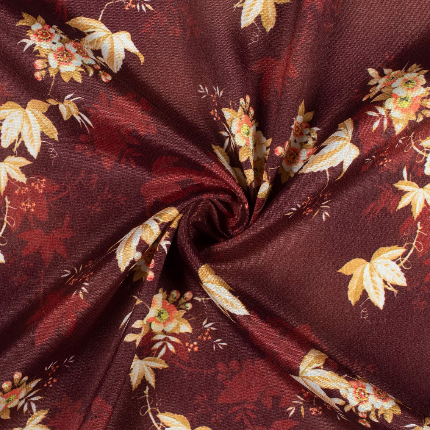 Hickory Brown And Off White Floral Pattern Digital Print Crepe Silk Fabric