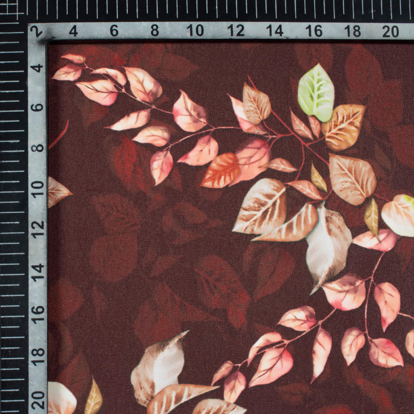 Hickory Brown And Brick Pink Leaf Pattern Digital Print Georgette Fabric