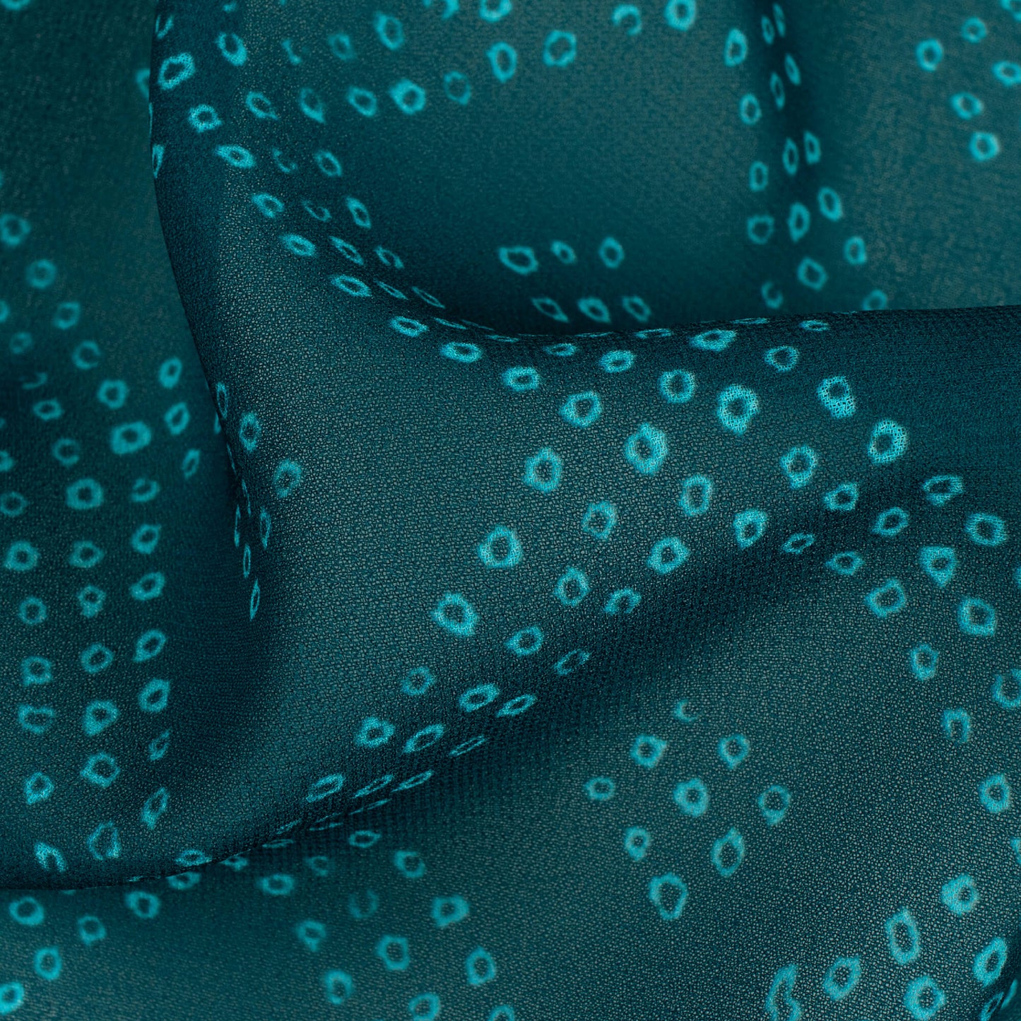 Peacock Blue Bandhanii Pattern Digital Print Georgette Fabric