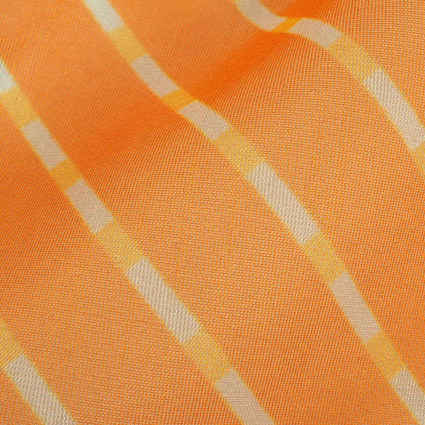 Carrot Orange And White Leheriya Pattern Digital Print Organza Fabric