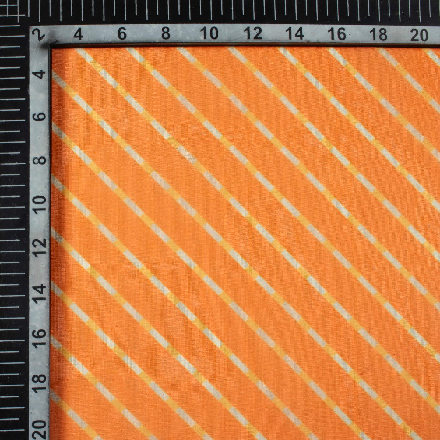 Carrot Orange And White Leheriya Pattern Digital Print Organza Fabric