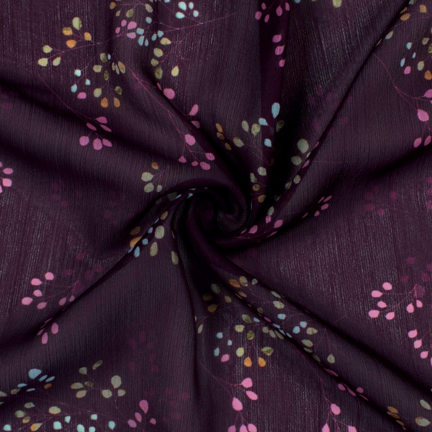 Wine Purple And Taffy Pink Leaf Pattern Digital Print Chiffon Fabric