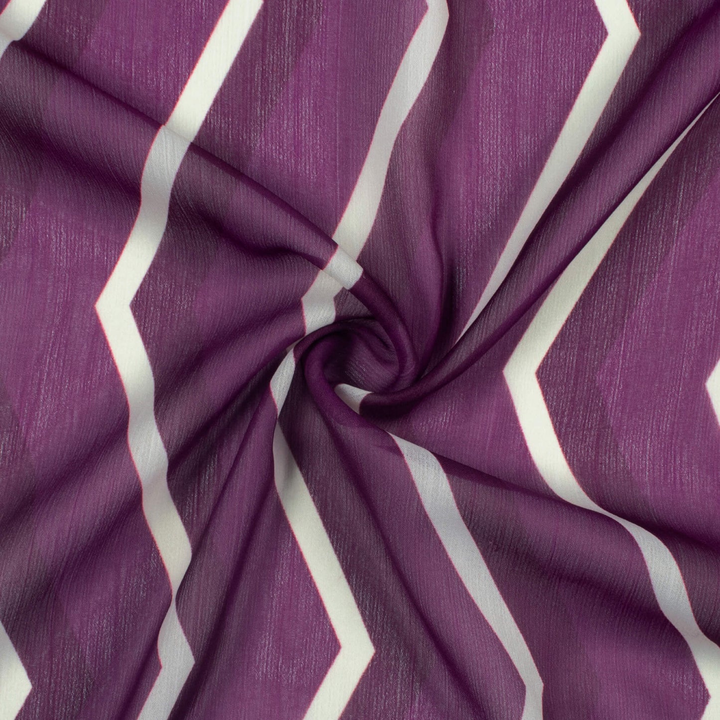 Wine Purple And Cream Chevron Pattern Digital Print Chiffon Fabric
