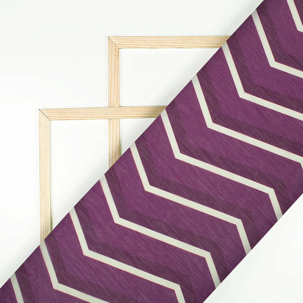 Wine Purple And Cream Chevron Pattern Digital Print Chiffon Fabric
