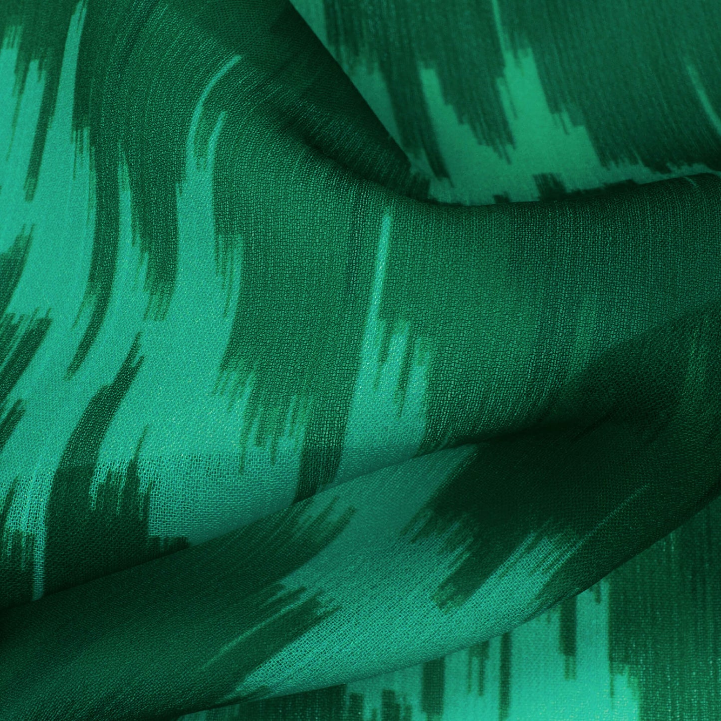 Bottle Green Chevron Pattern Digital Print Chiffon Fabric