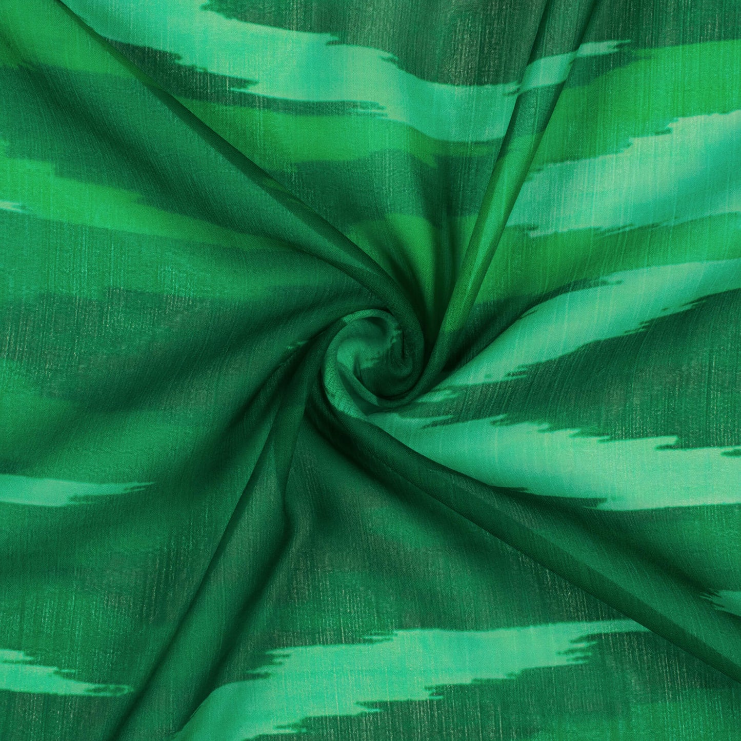 Bottle Green Ikkat Pattern Digital Print Chiffon Fabric