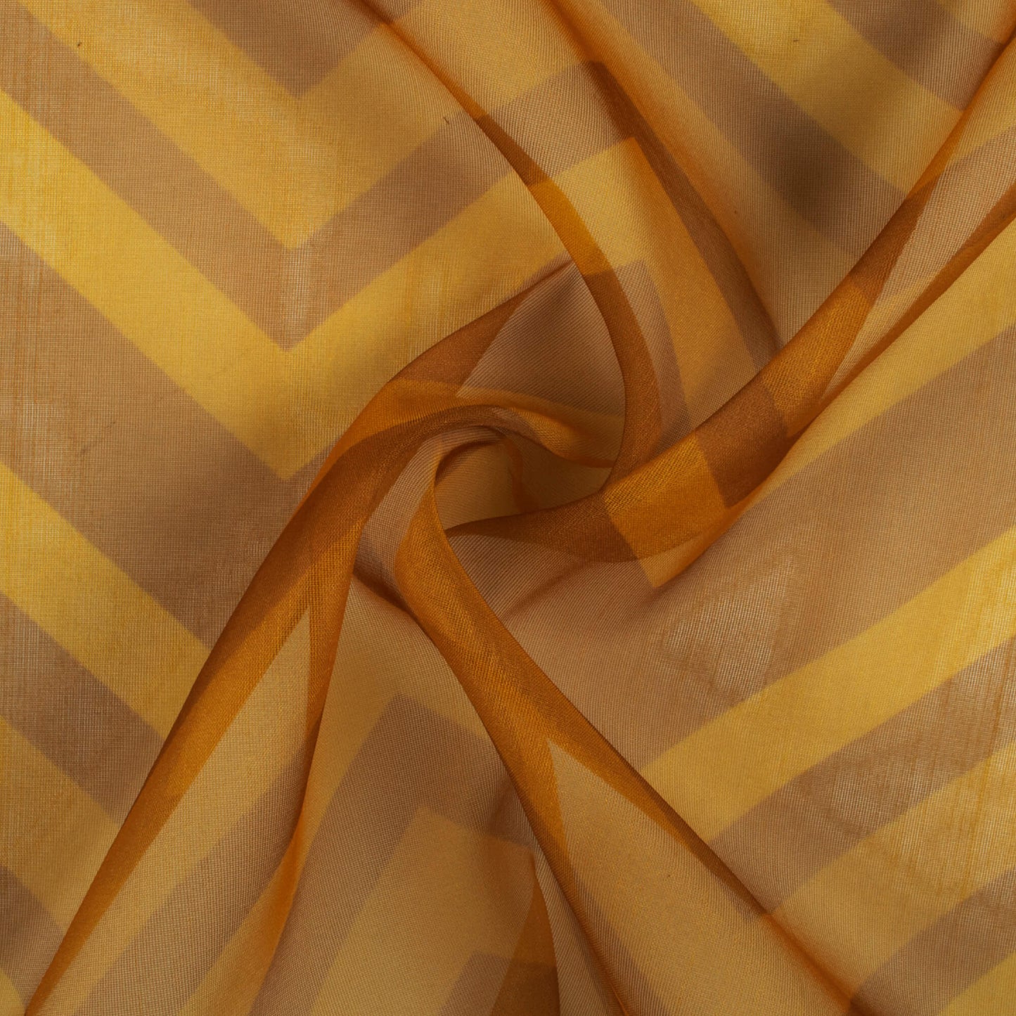 Dijon Yellow And Laguna Yellow Chevron Pattern Digital Print Organza Fabric