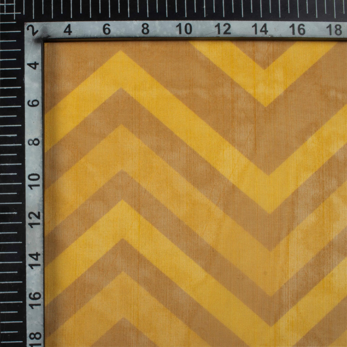 Dijon Yellow And Laguna Yellow Chevron Pattern Digital Print Organza Fabric