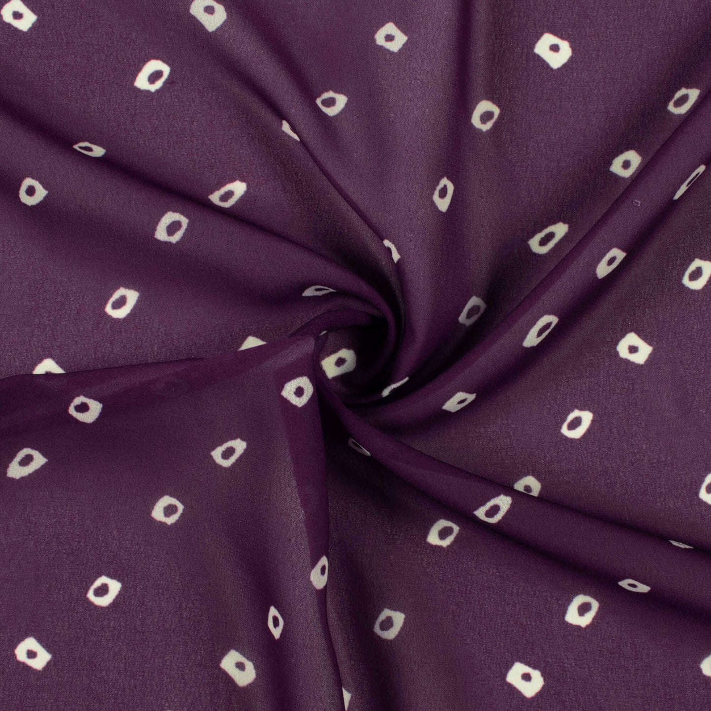 Wine Purple And Cream Bandhanii Pattern Digital Print Georgette Fabric