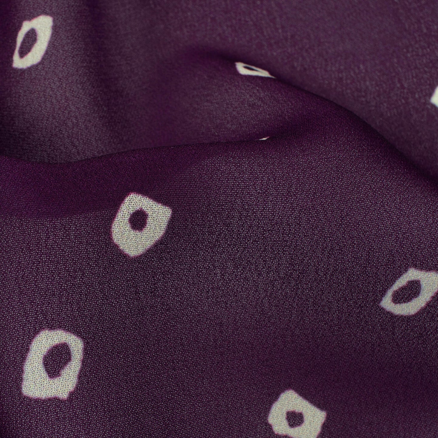 Wine Purple And Cream Bandhanii Pattern Digital Print Georgette Fabric