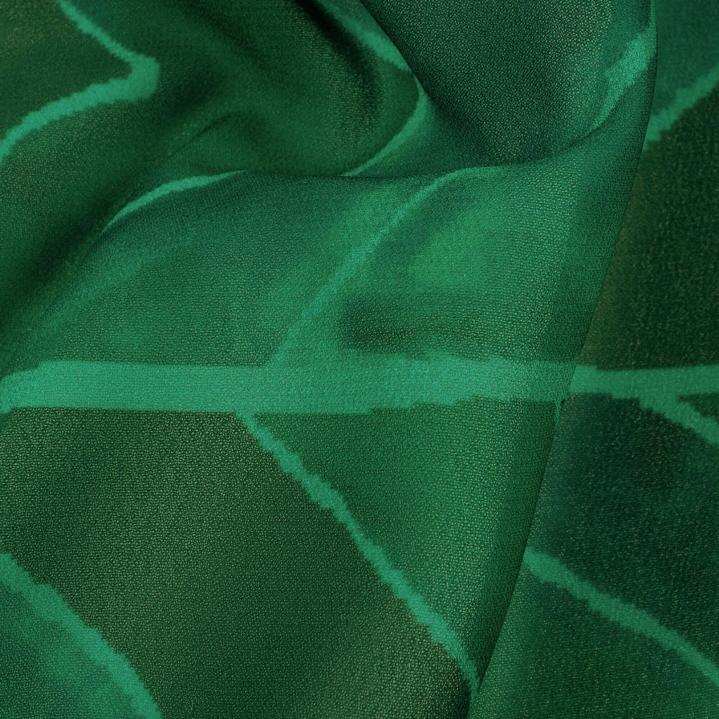 Bottle Green Chevron Pattern Digital Print Georgette Fabric