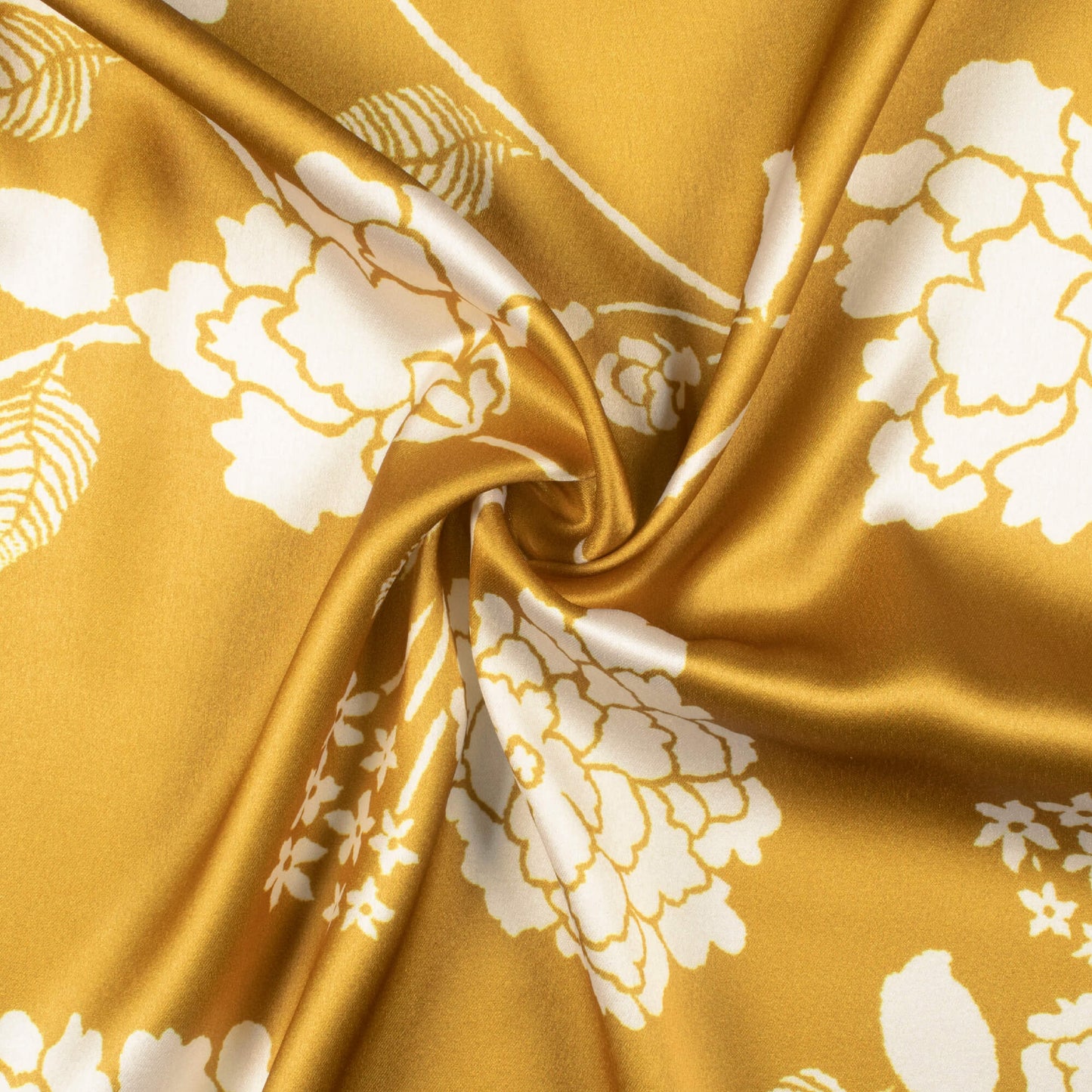 Dijon Yellow And White Floral Pattern Digital Print Japan Satin Fabric