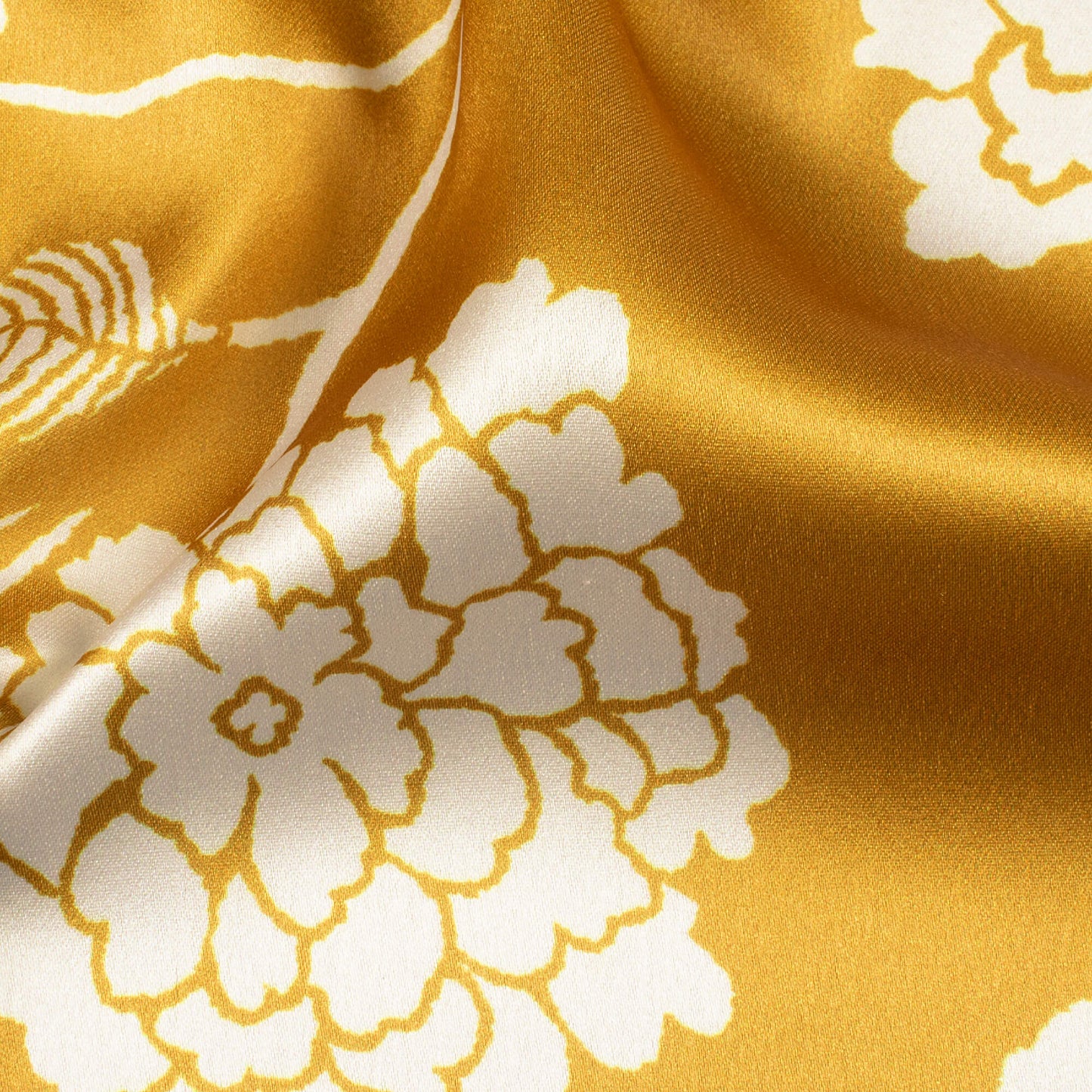 Dijon Yellow And White Floral Pattern Digital Print Japan Satin Fabric