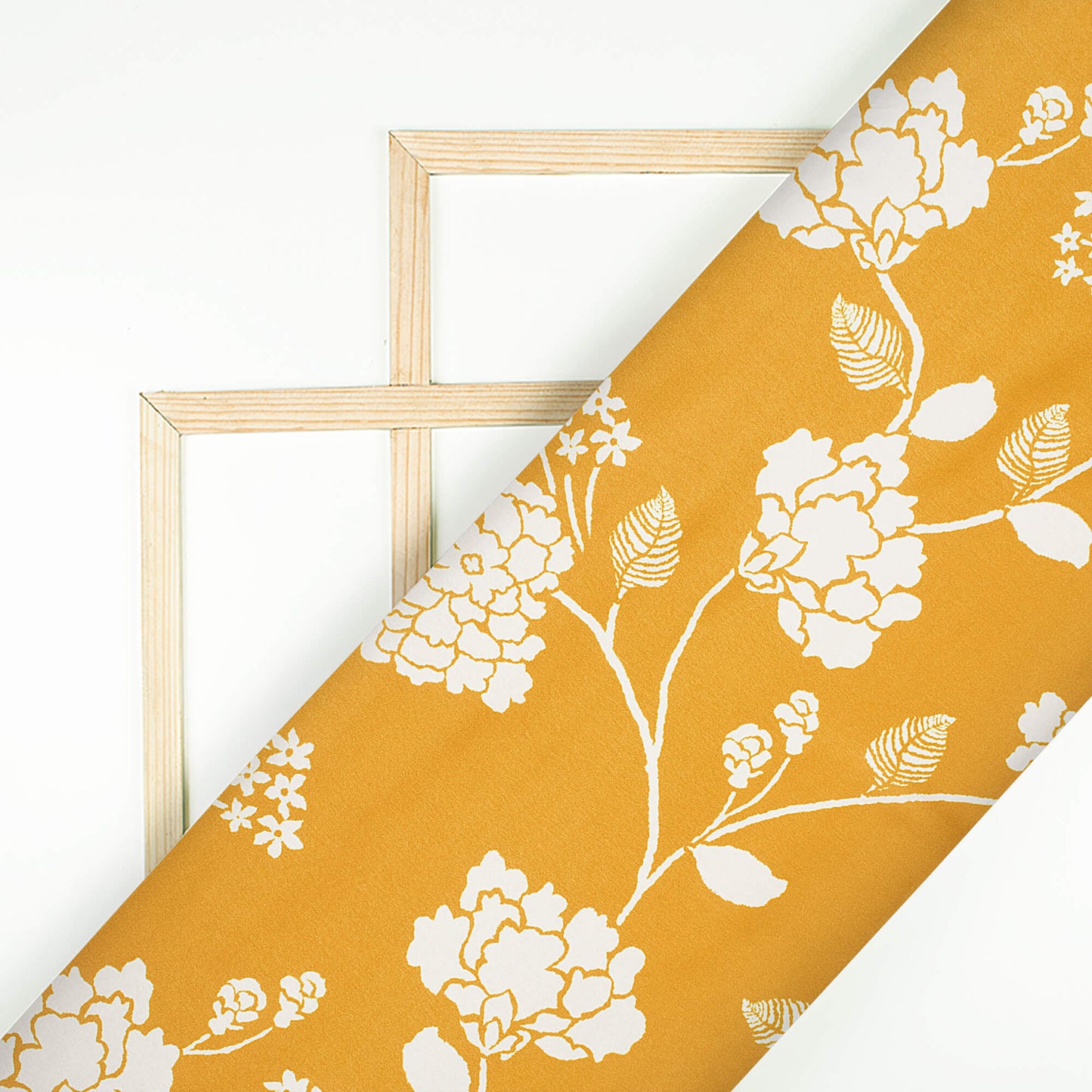 Dijon Yellow And White Floral Pattern Digital Print Japan Satin Fabric