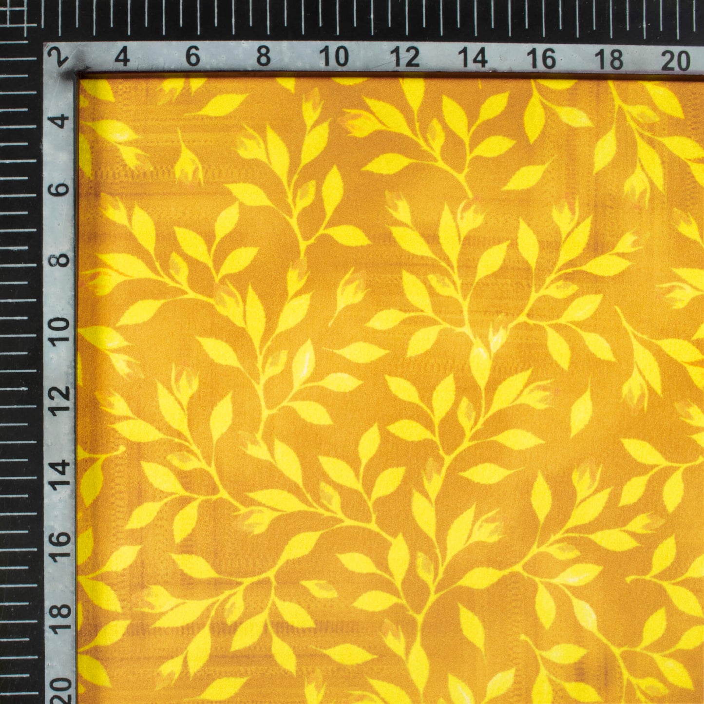 Dijon Yellow And Laguna Yellow Leaf Pattern Digital Print Japan Satin Fabric