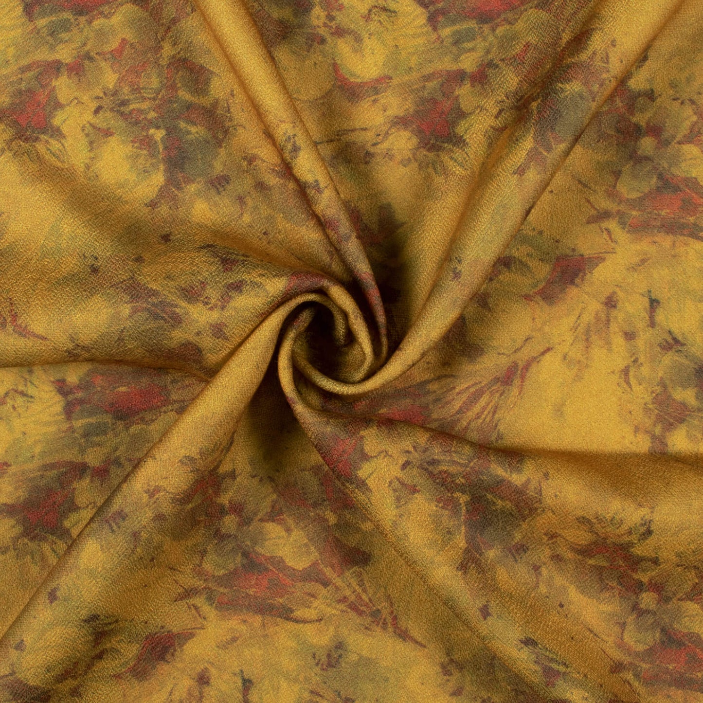 Dijon Yellow And Barn Red Abstract Pattern Digital Print Moss Crepe Fabric