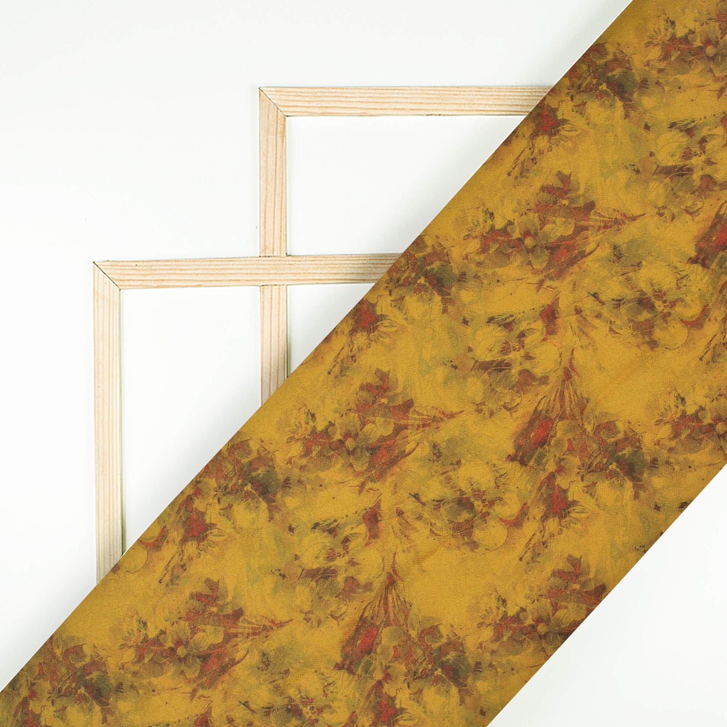 Dijon Yellow And Barn Red Abstract Pattern Digital Print Moss Crepe Fabric