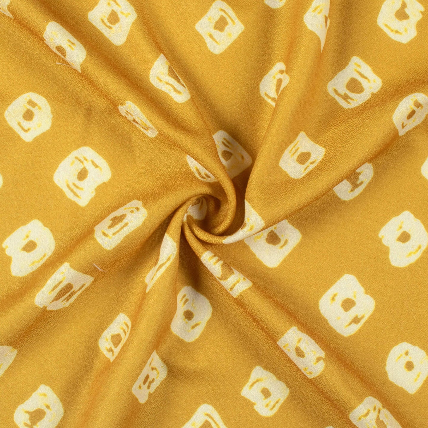 Dijon Yellow And Cream Bandhanii Pattern Digital Print Moss Crepe Fabric