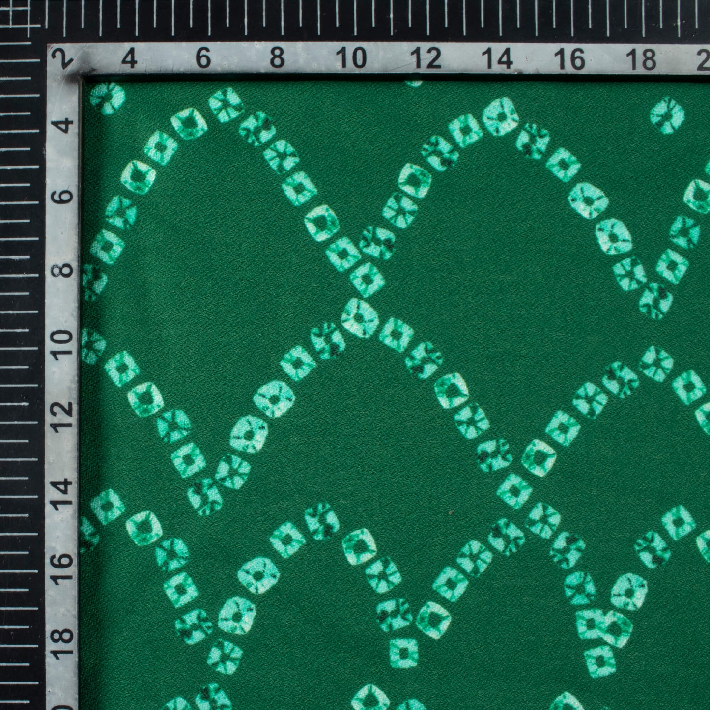 Bottle Green And White Bandhanii Pattern Digital Print Moss Crepe Fabric