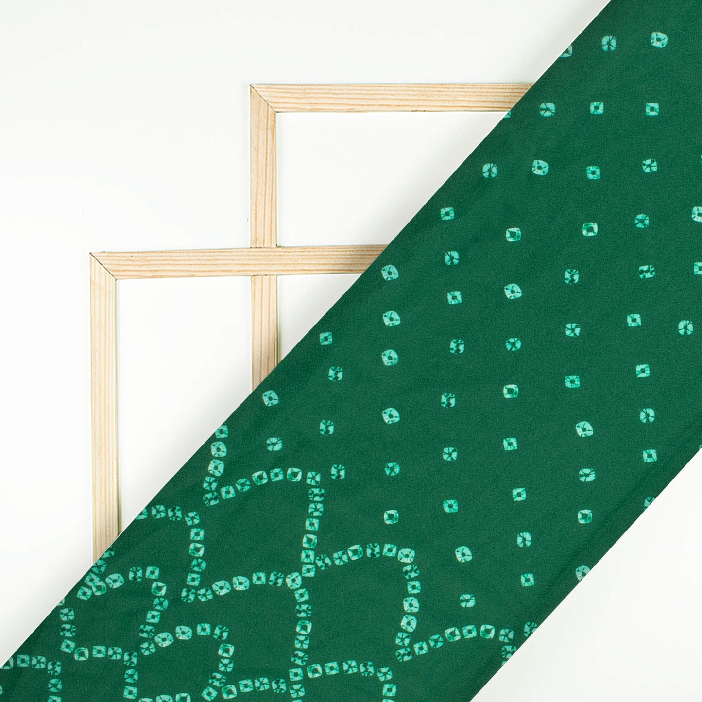 Bottle Green And White Bandhanii Pattern Digital Print Moss Crepe Fabric