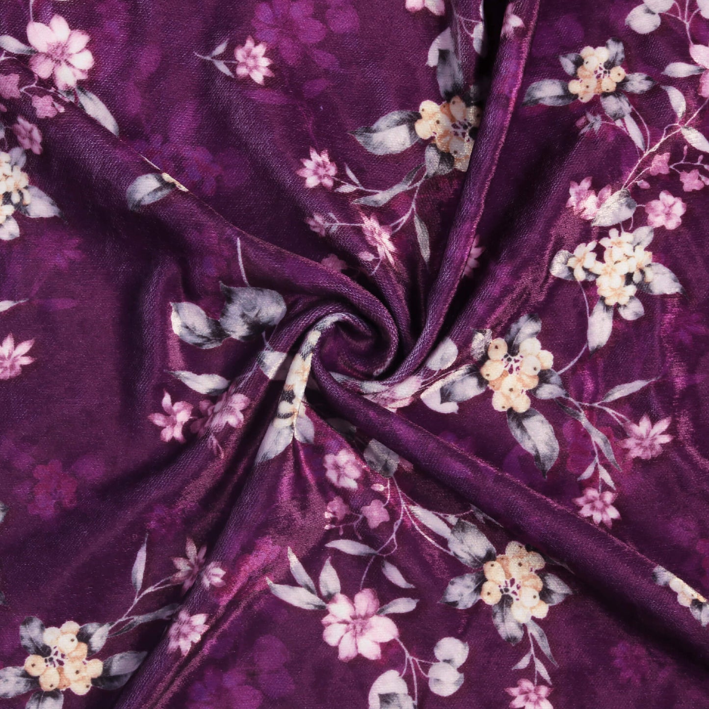 Wine Purple And Peach Floral Pattern Digital Print Premium Velvet Fabric