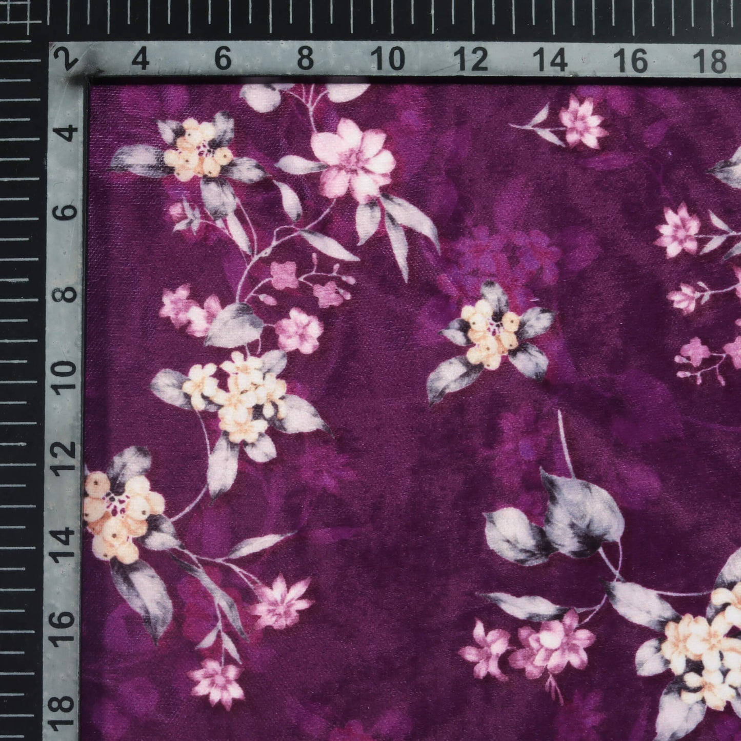 Wine Purple And Peach Floral Pattern Digital Print Premium Velvet Fabric