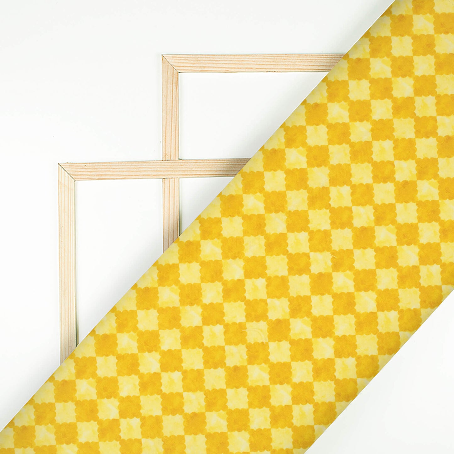 Dijon Yellow And Laguna Yellow Checks Pattern Digital Print Rayon Fabric