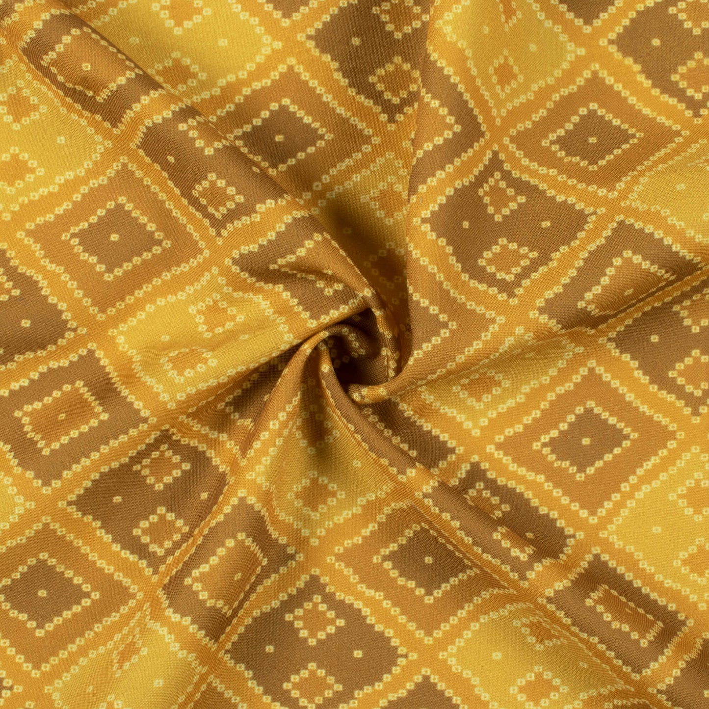 Dijon Yellow Bandhanii Pattern Digital Print Rayon Fabric