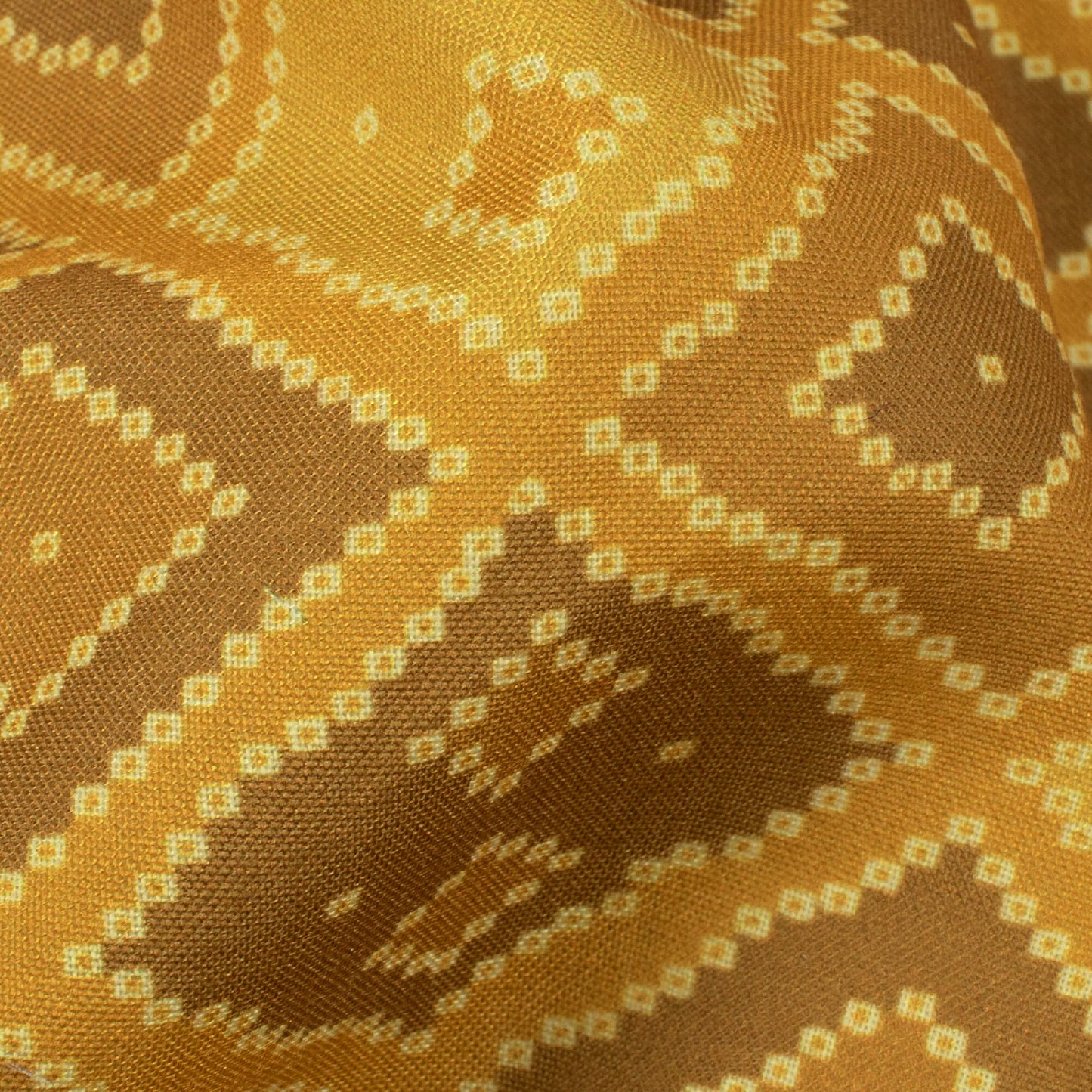 Dijon Yellow Bandhanii Pattern Digital Print Rayon Fabric