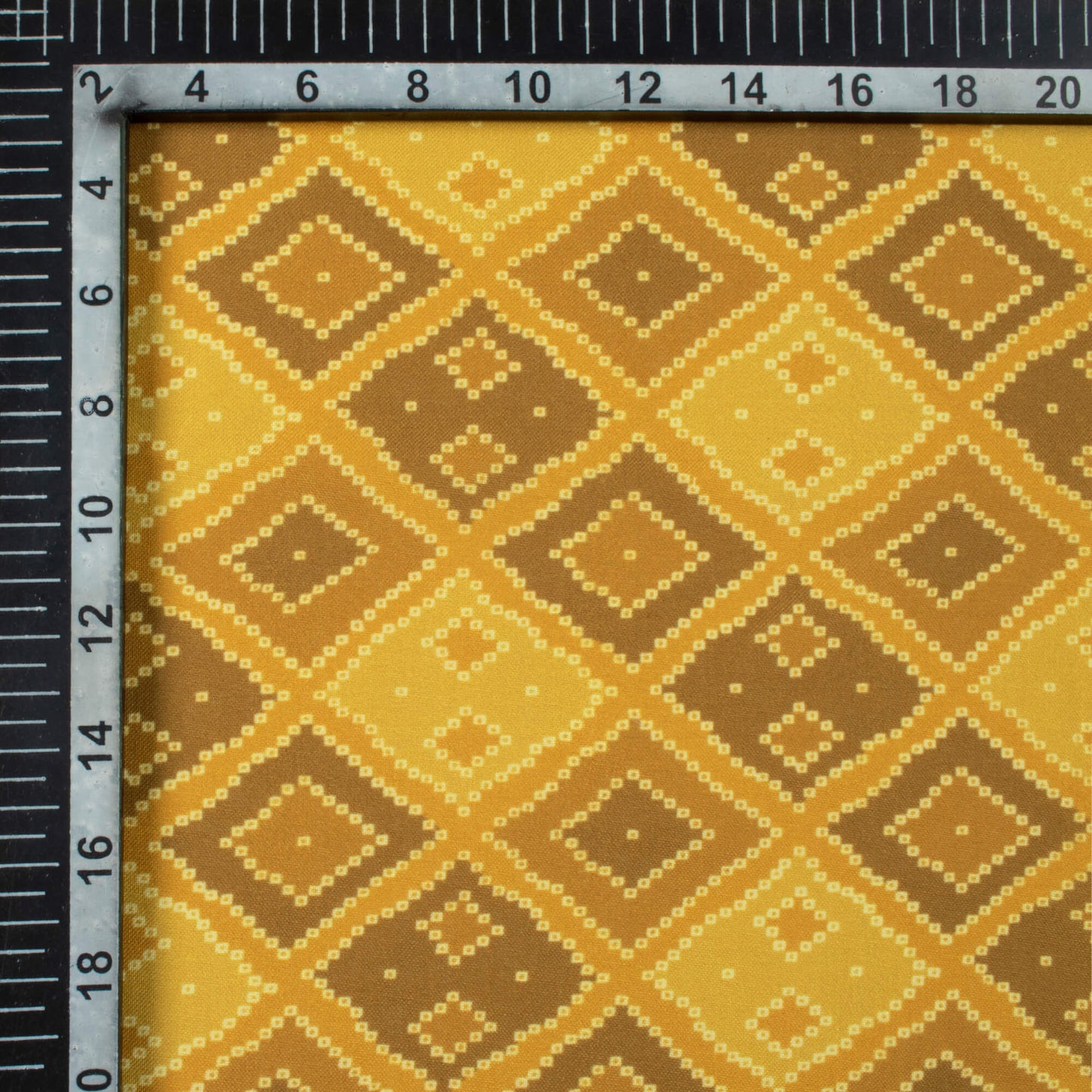 Dijon Yellow Bandhanii Pattern Digital Print Rayon Fabric