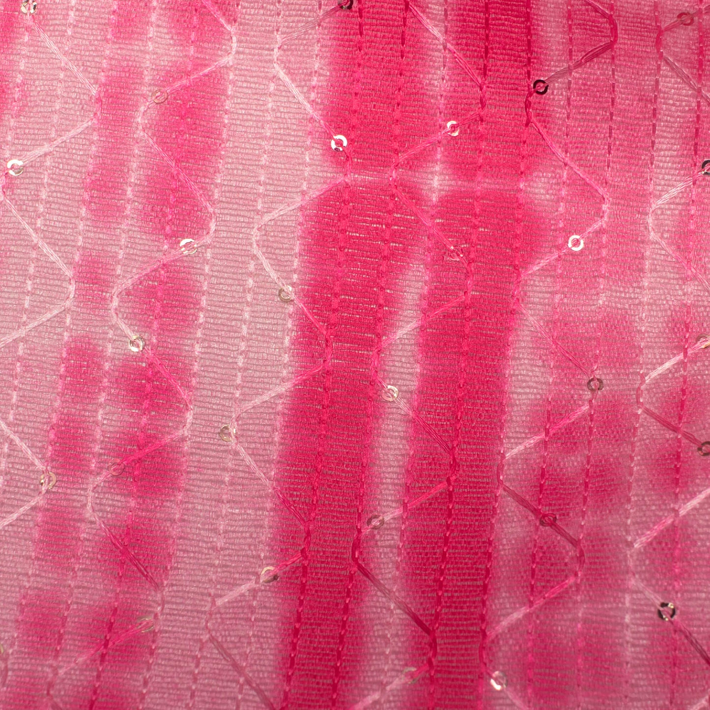 Magenta Pink Shibori Pattern Digital Print Sequins Embroidery Banglori Art Silk Fabric