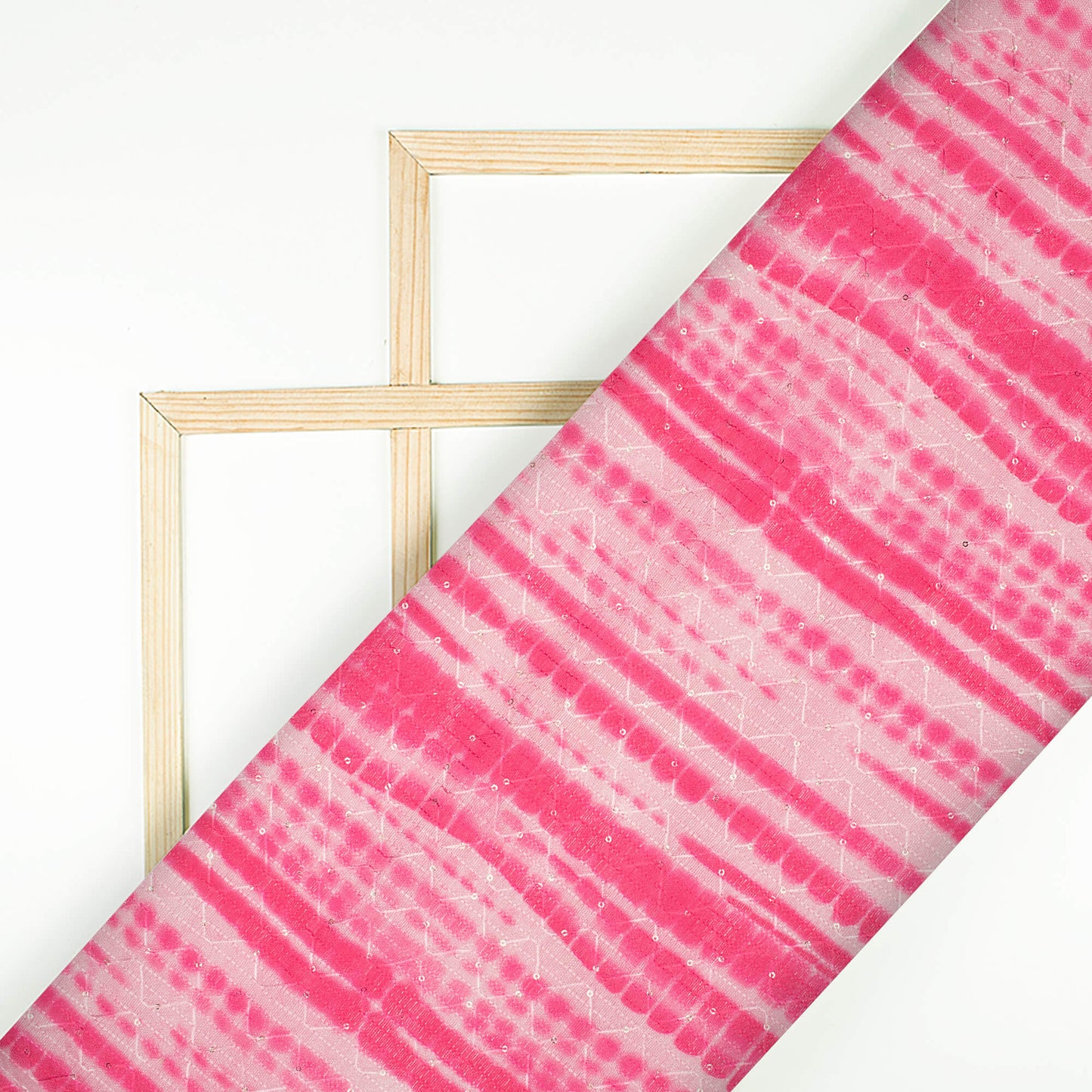 Magenta Pink Shibori Pattern Digital Print Sequins Embroidery Banglori Art Silk Fabric
