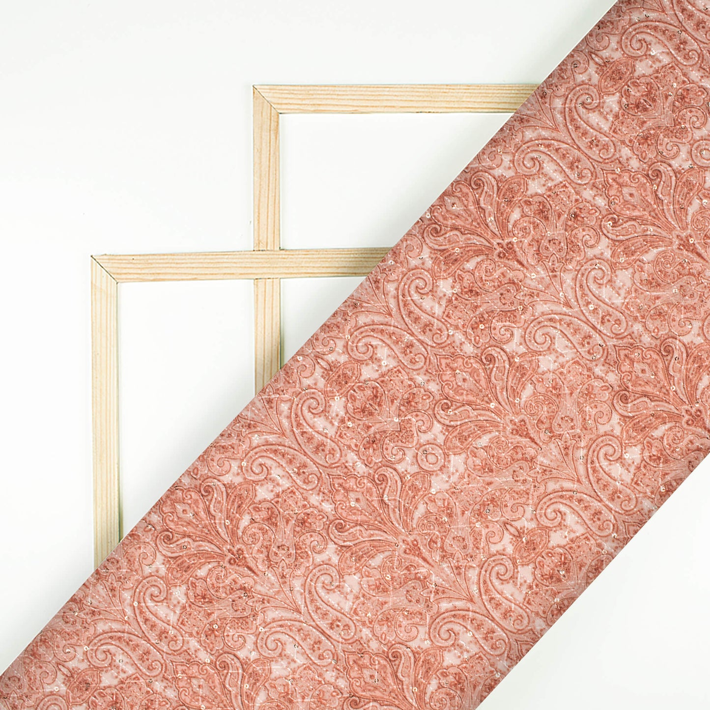Flamingo Pink Paisley Pattern Sequins Embroidery Digital Print Ultra Premium Butter Crepe Fabric