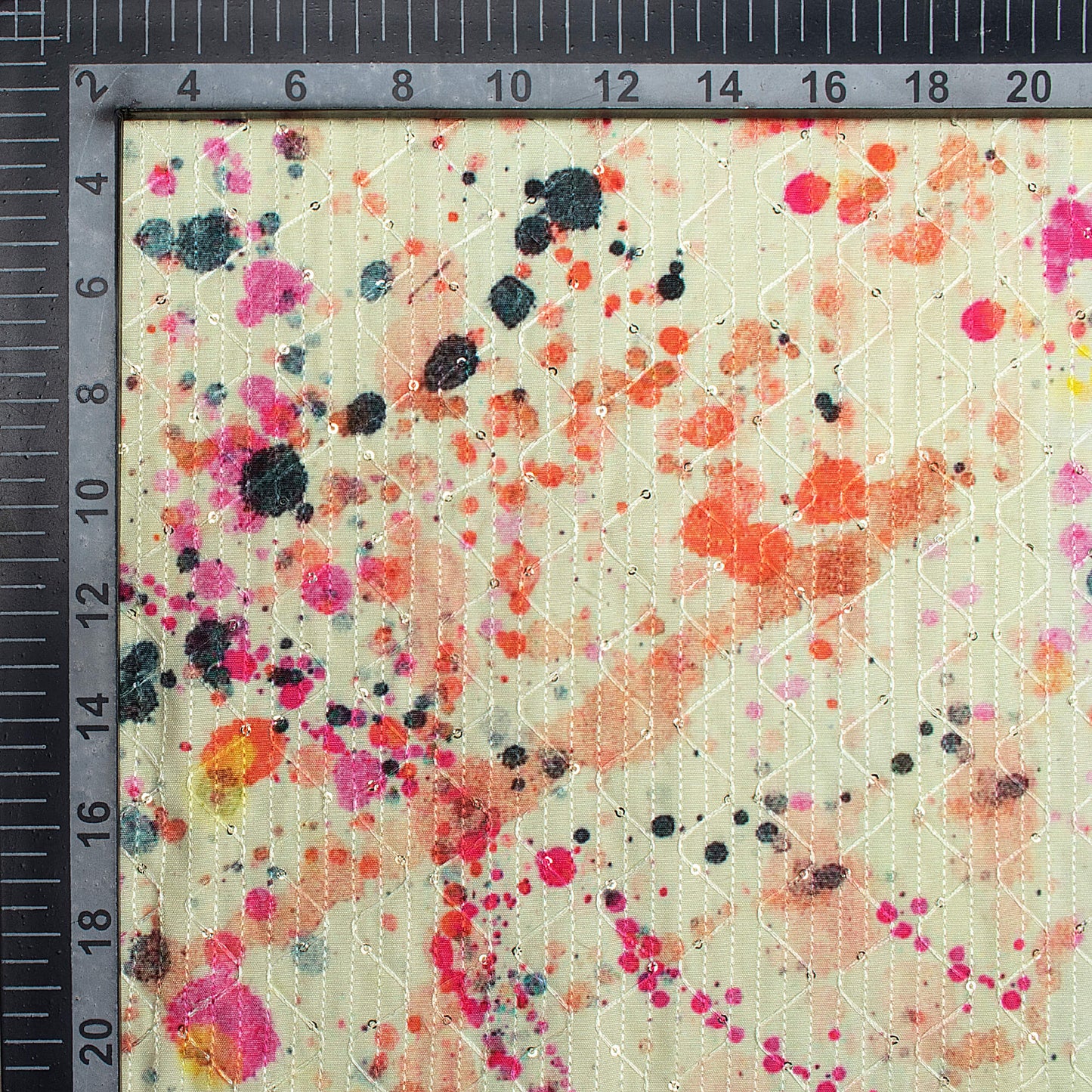 Pale Yellow And Pink Tie & Dye Pattern Sequins Embroidery Digital Print Ultra Premium Butter Crepe Fabric