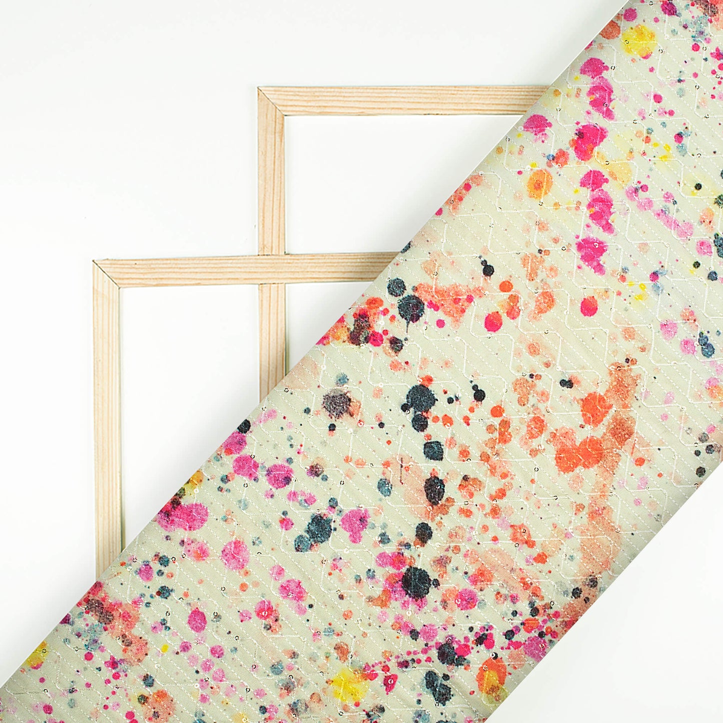 Pale Yellow And Pink Tie & Dye Pattern Sequins Embroidery Digital Print Ultra Premium Butter Crepe Fabric