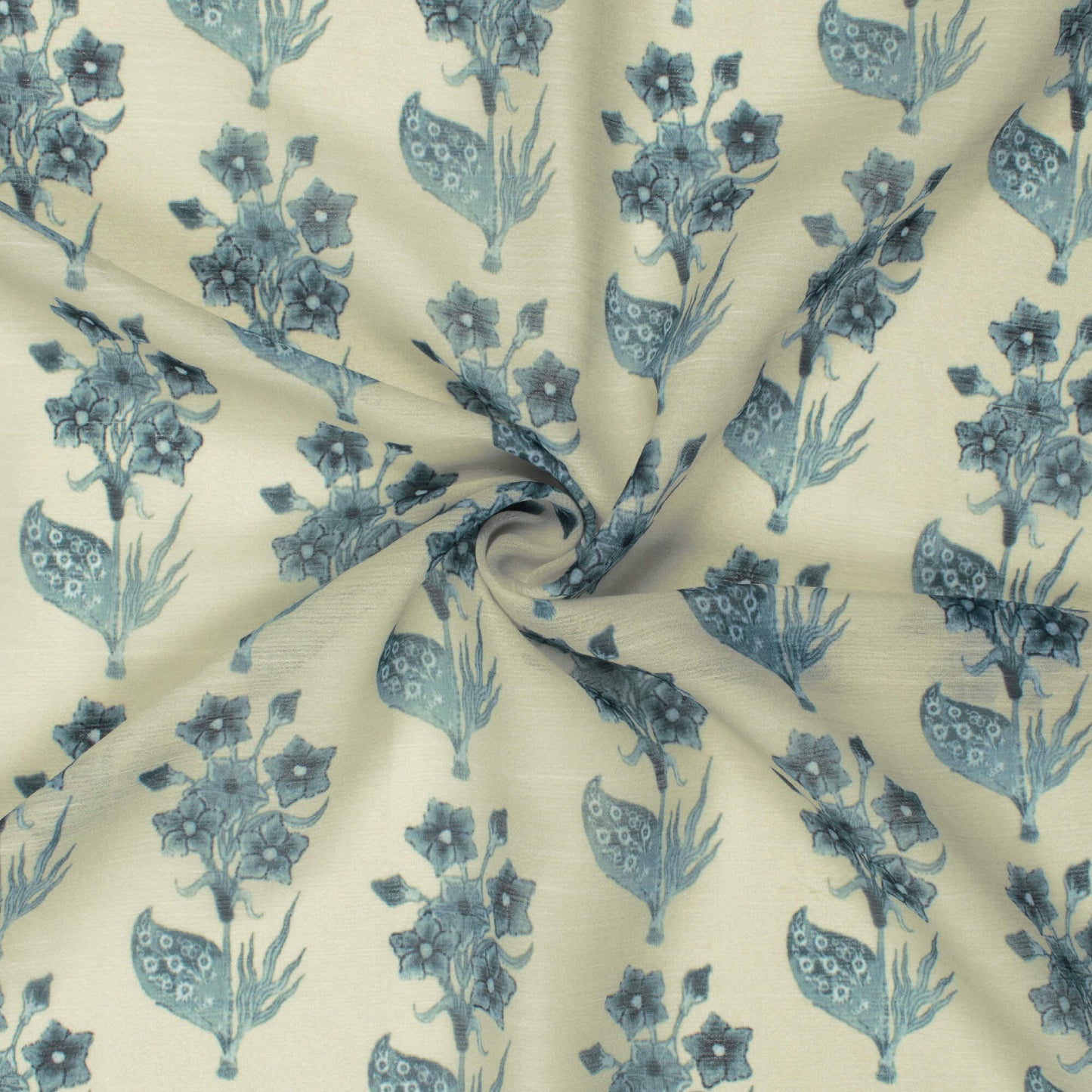 Oat Beige And Deep Green Floral Pattern Digital Print Chiffon Fabric