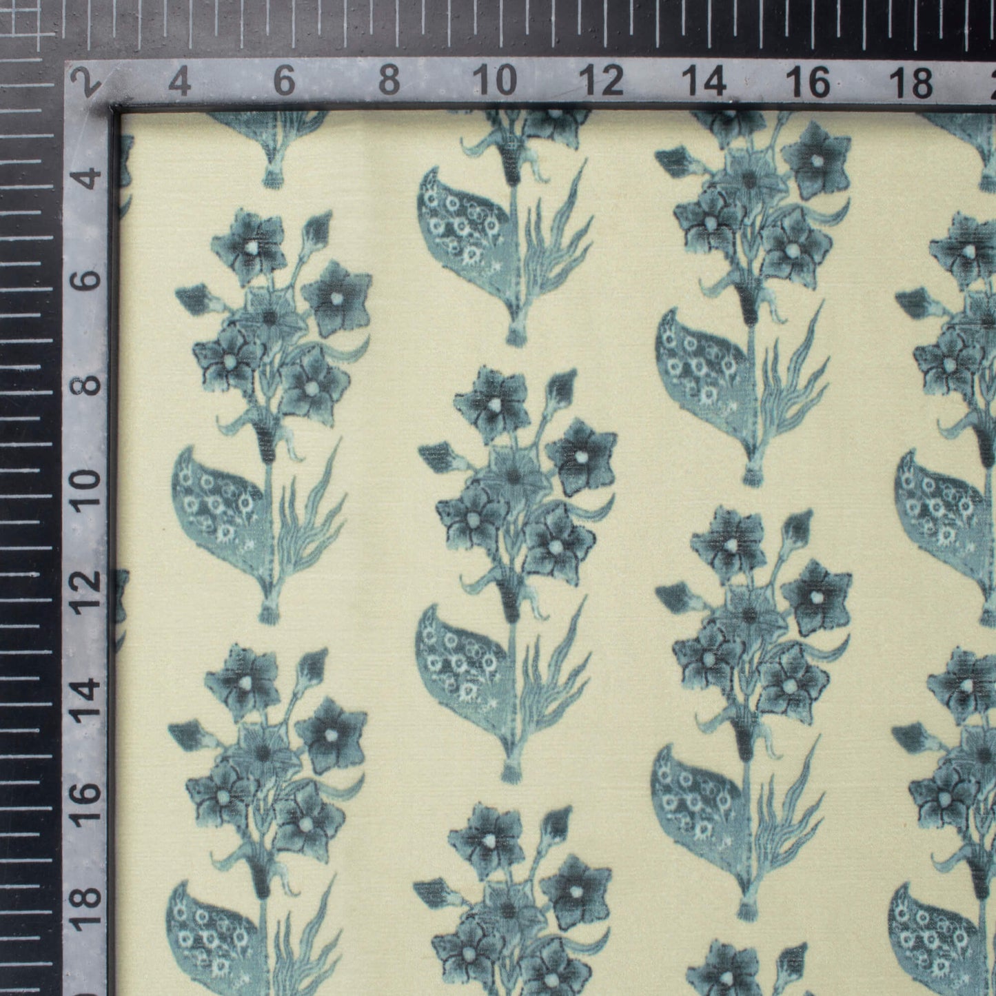 Oat Beige And Deep Green Floral Pattern Digital Print Chiffon Fabric