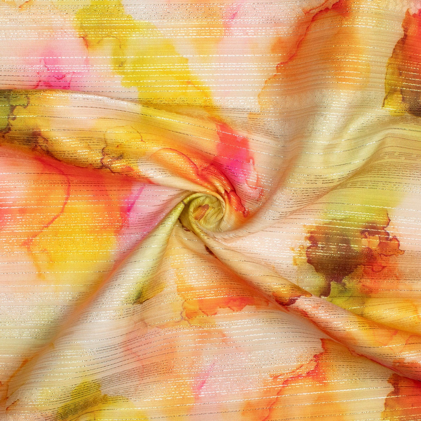 Kelly Green And Red Marble Pattern Digital Print Silver Lurex Jacquard Fabric (Width 54 Inches)